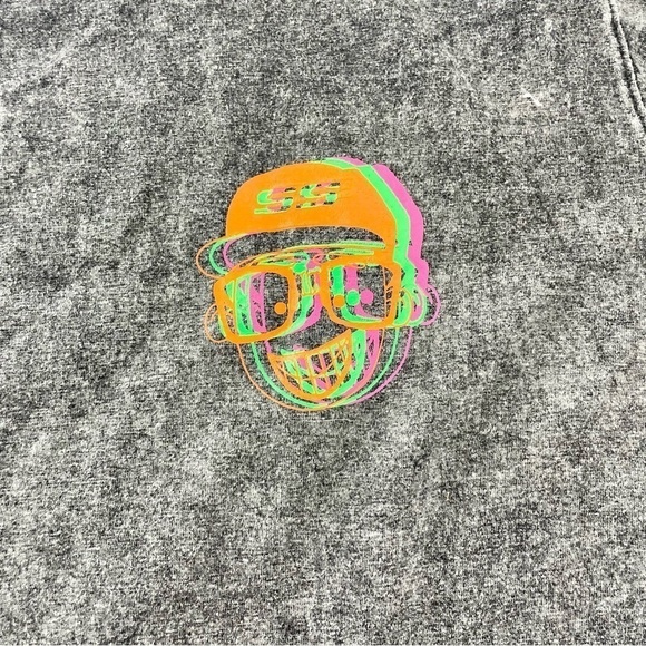 Grey Neon Graphic T-shirt Men S Black Acid Wash Short Sleeve Music 90s hip hop - Picture 2 of 6
